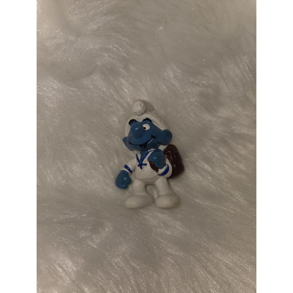 Vintage Sailor Navy Smurf Figurine with Backpack